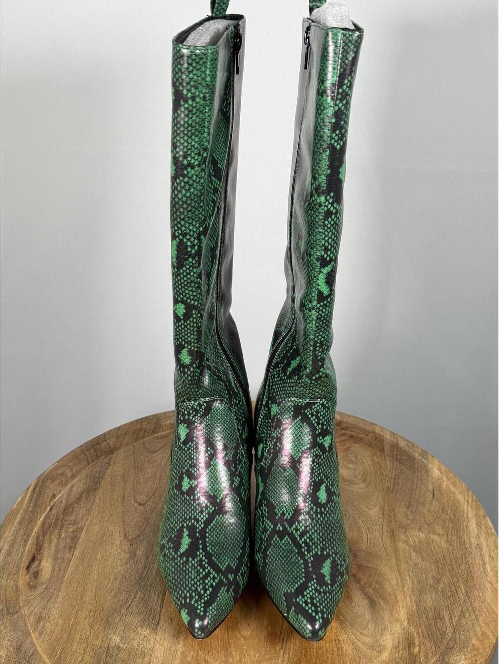 French Connection Green Snakeskin Heeled Boots Pointed Toe Size 6 NWB - Picture 2 of 12